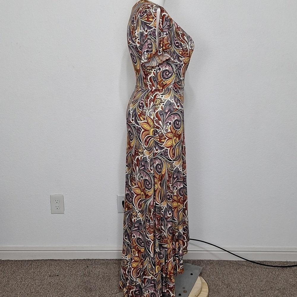 Lascana Multicolor Bohemian Feminine V-Neck Mock Wrap Print Maxi Dress Size 8 - Picture 10 of 16